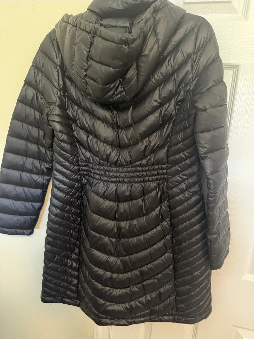 Calvin Klein Women's Black Long Quilted Puffer Coat with Hood